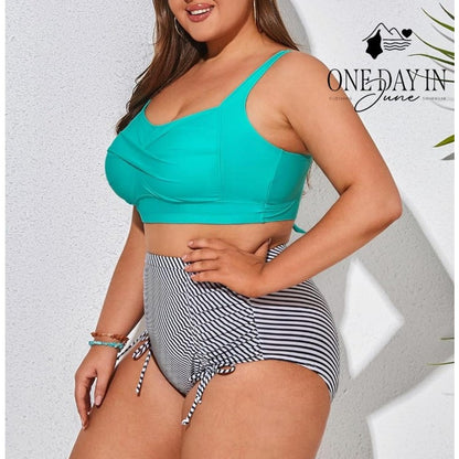 Hanna Nikole Plus Size Cross Font High Waist Bikini Swimsuit Size 12W
