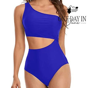 Yonique One Shoulder Cutout One Piece Swimsuit Royal Blue NWT Size M