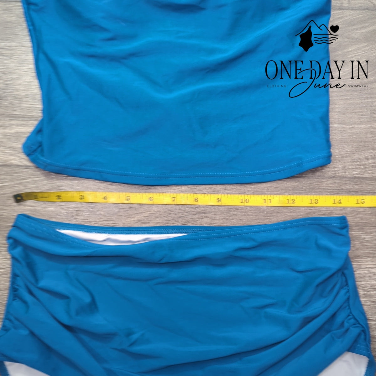 Eomenie Ruffle Shoulder High Waist Bikini Swimsuit Teal Blue NWT Size L