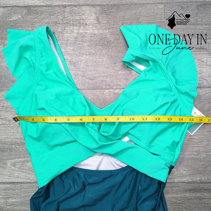 B2Prity Ruffle Cutout Tummy Control One Piece Swimsuit Teal NWT Size M