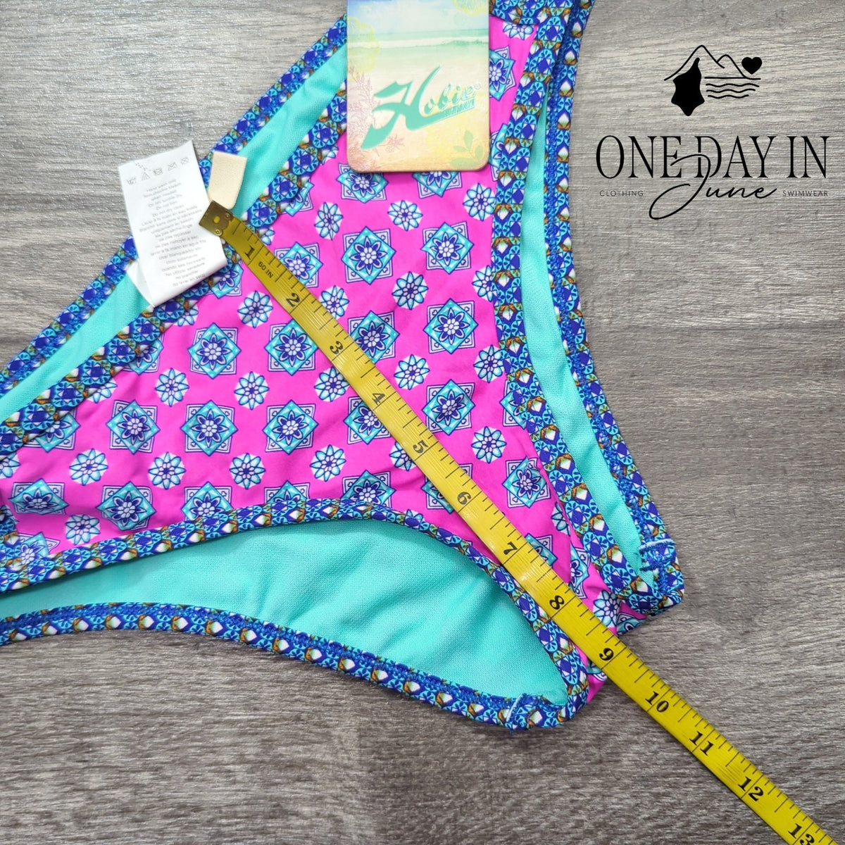 Hobie Bikini Bottom Pink Turquoise Geometric Print Moderate Coverage NWT Size XL