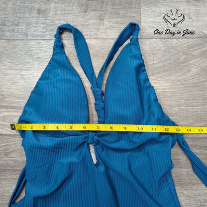 Bar III Like It Or Knot Ribbed One Piece Swimsuit Marine Blue NWT $88 Size M