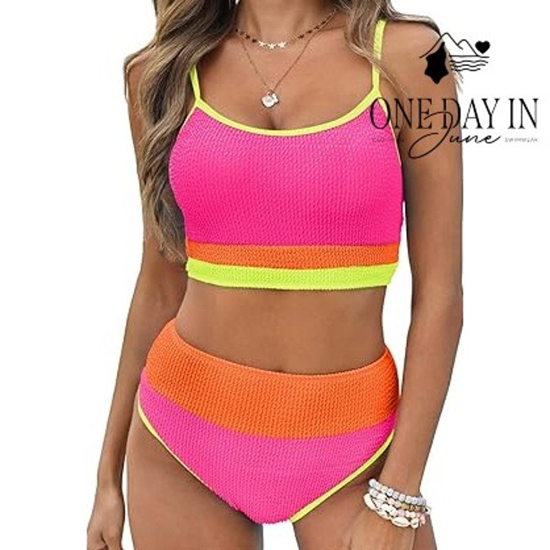 Tashehe Smocked Crop Bikini Swimsuit Size S