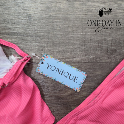 Yonique Ribbed Crop High Waist Bikini Swimsuit Size S