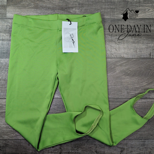 LINK by Ogi Stirrup Leggings Lime Green High Rise Stretch Pants NWT Size XL