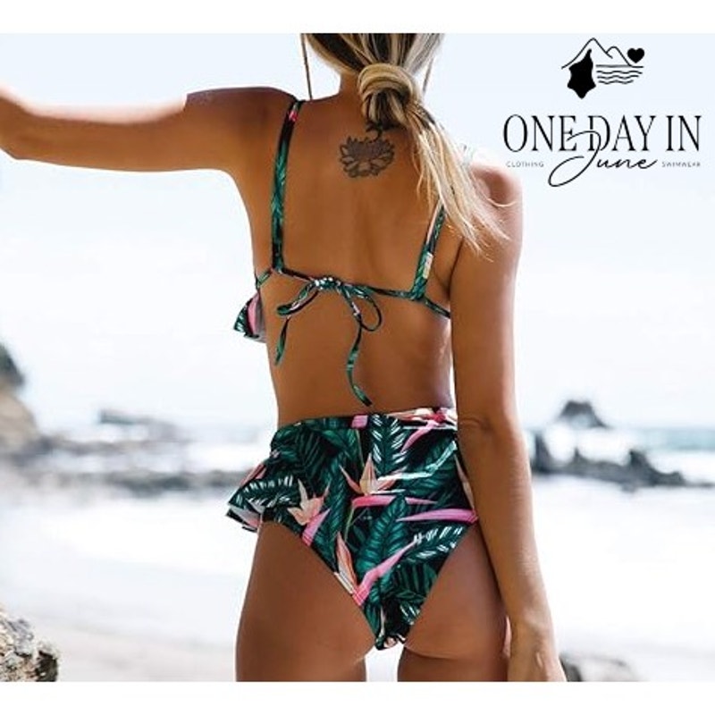 Sporlike Tropical Ruffle Triangle High Waist Bikini Swimsuit NWT Size L