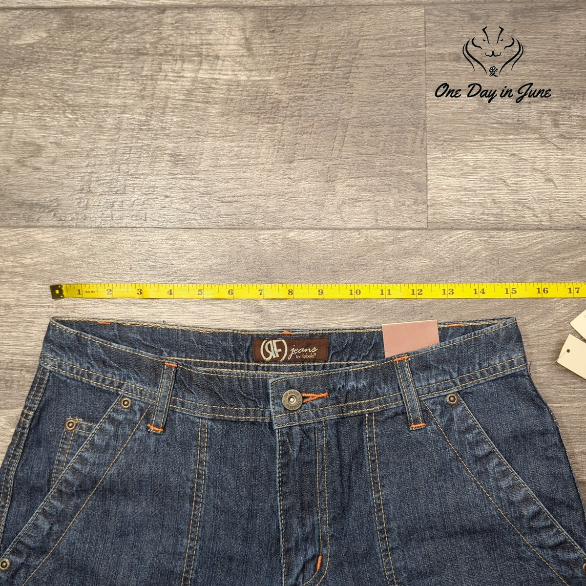 RF Jeans Slub Denim Cuffed Jean Shorts Blue Orange Stitch NWT Size 6