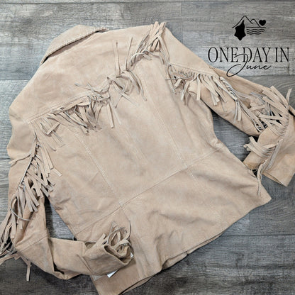 Winlet Leather Fringe Jacket Beige Suede Western Cowgirl NWT $200 Size M