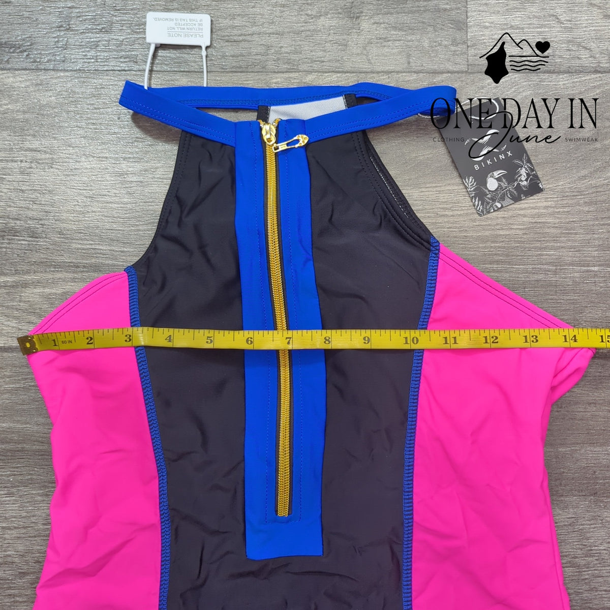 Bikinx High Neck Zip Front Cheeky One Piece Swimsuit Colorblock NWT Size M