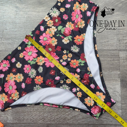 Beachsissi Ruffle V Neck Tankini High Waist Floral Swimsuit Orange NWT Size M