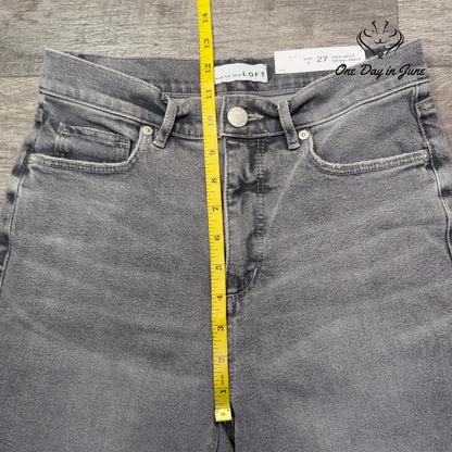 Loft High Waist Skinny Ankle Jeans Gray Distressed Raw Hem NWT Size 4