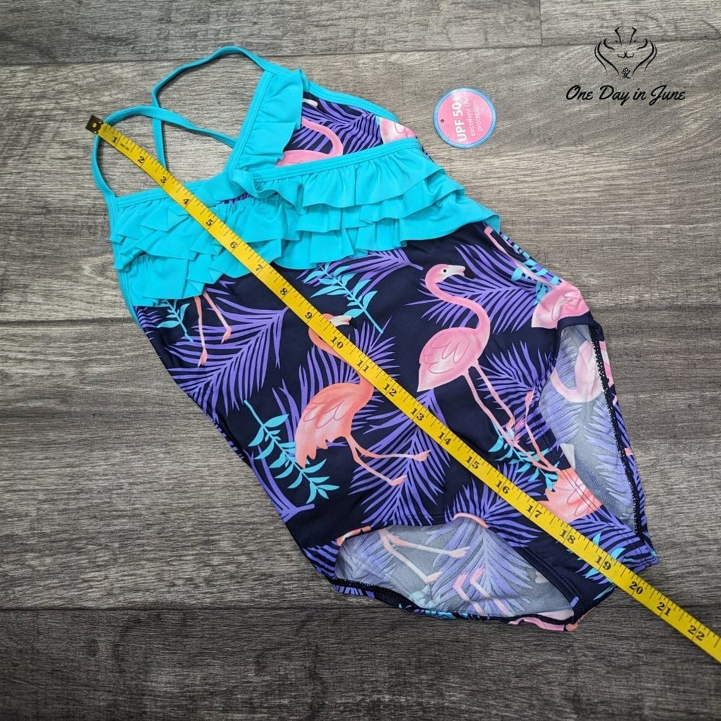 Sanifer Girls Flamingo Ruffle One Piece Swimsuit Size 7-8 Yrs