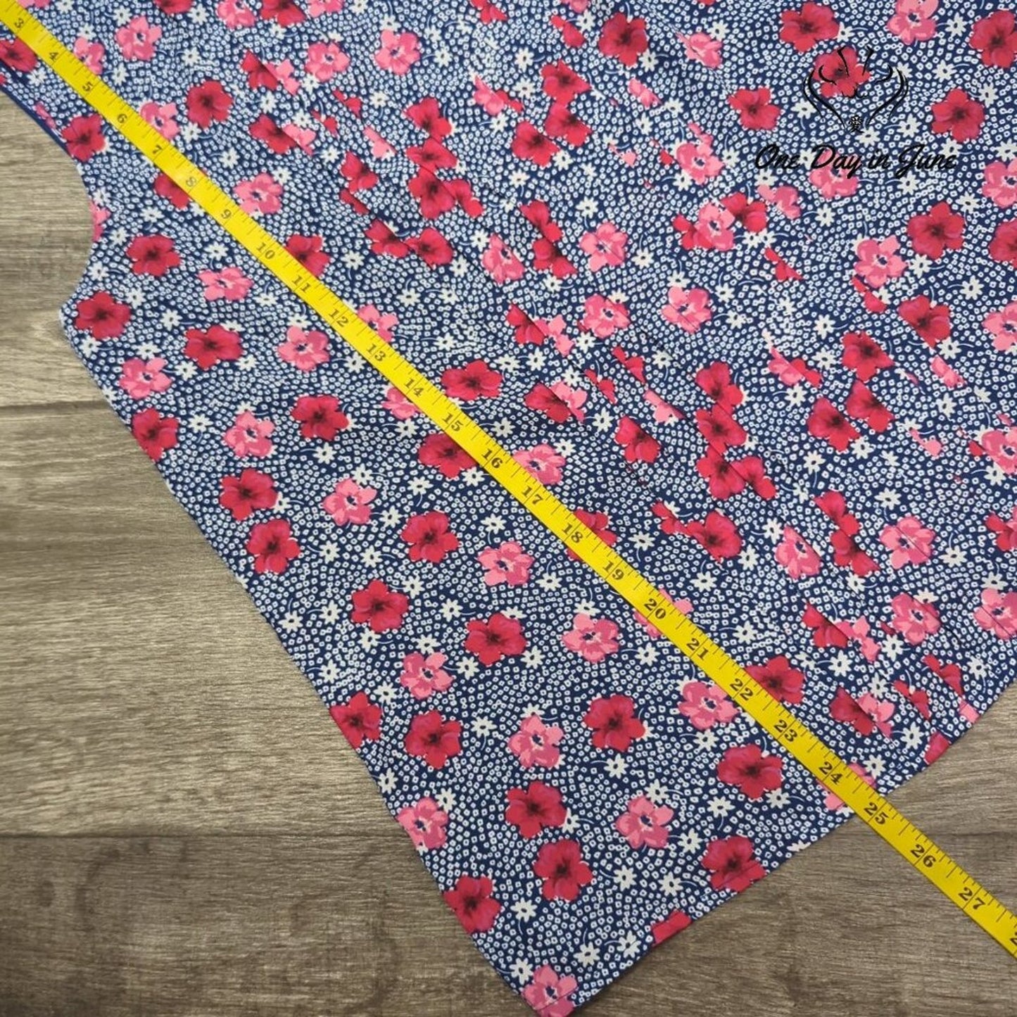 Elle Floral Pleated Tank Top Navy Pink Sleeveless Blouse Size S