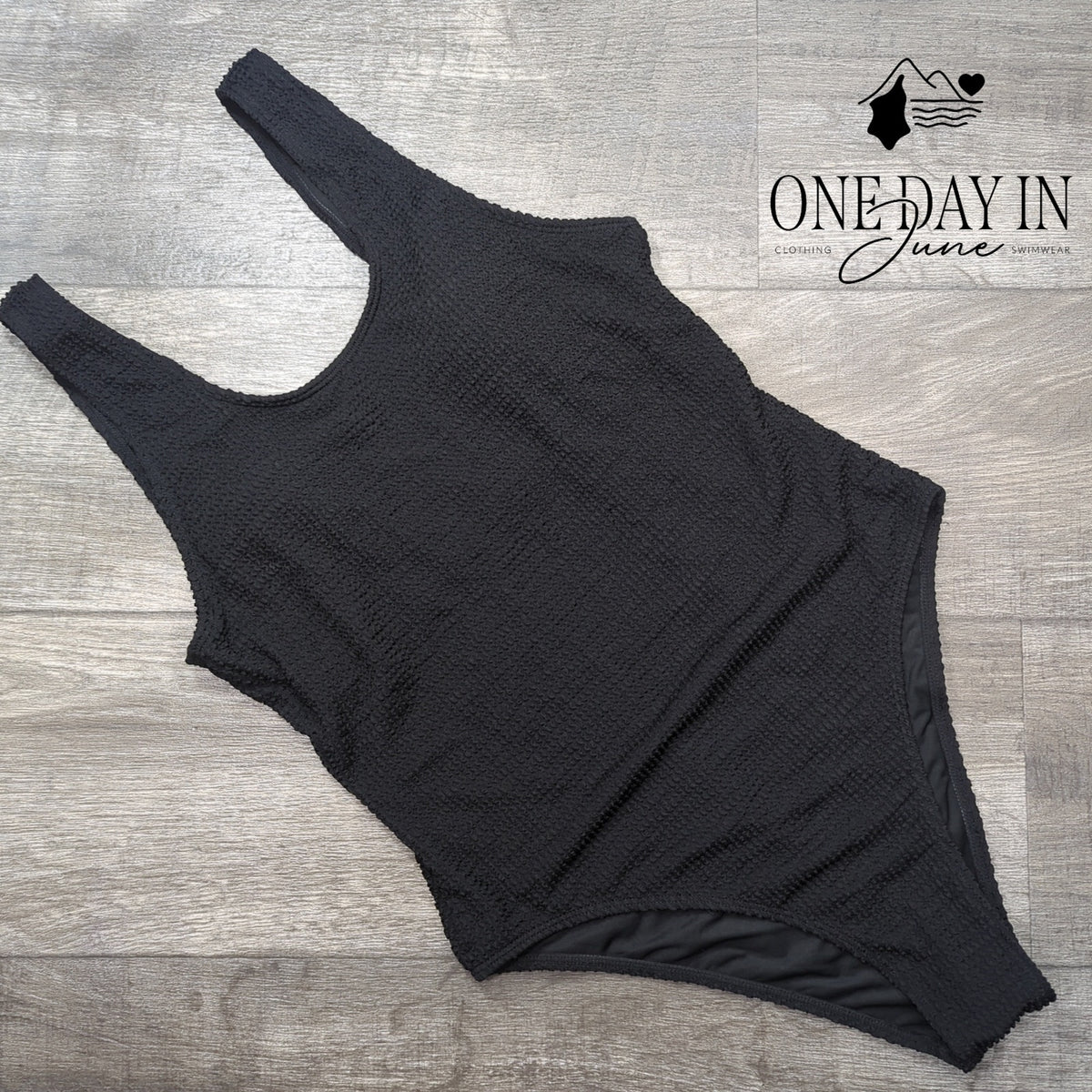 Aleumdr Smocked One Piece Swimsuit Black Scoop Neck Textured Size XL