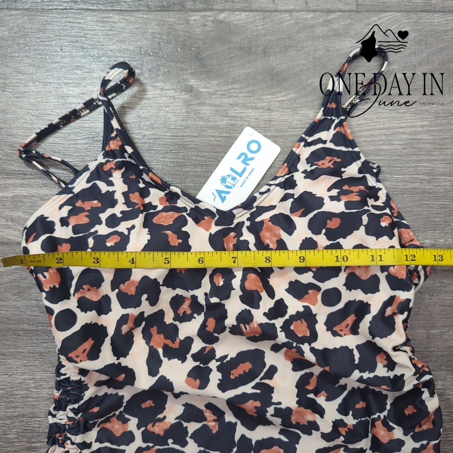 Aolro Leopard Drawstring One Piece Swimsuit Size S