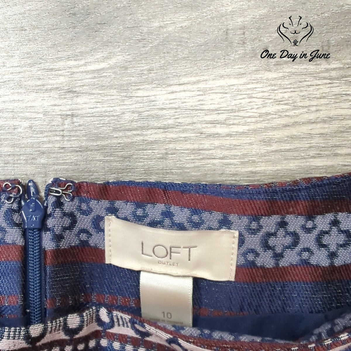 Loft Geometric Floral Stripe Mini Skirt Blue Burgundy Size 10