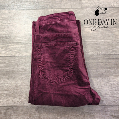 AG Adriano Goldschmied Velveteen Straight Leg Pants Burgundy NWT $215 Size 4