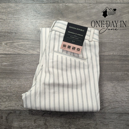 Banana Republic Modern Sloan Pants Ivory Black Pinstripe NWT Size 0P