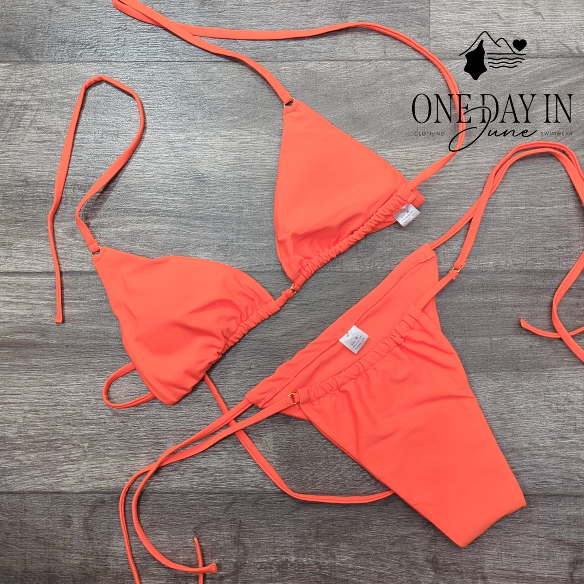 CharmLeaks Triangle Tie Side Bikini Swimsuit Neon Orange Size M