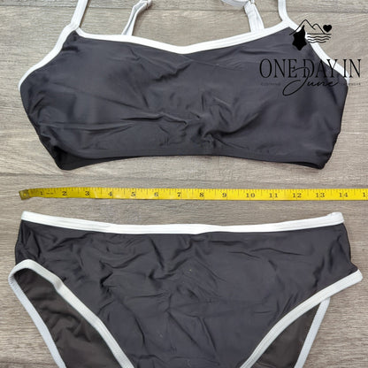 Suuksess Crop Bikini Swimsuit Black White Contrast Trim 2 Piece Size M