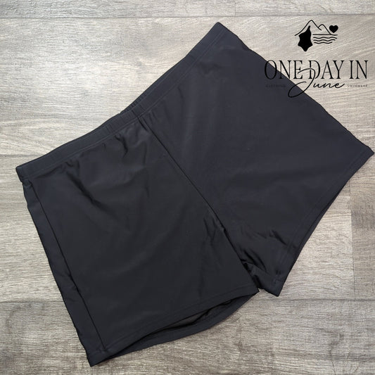 Yonique Boyshort Bikini Bottom Black High Waist Swim Shorts NWT Size L
