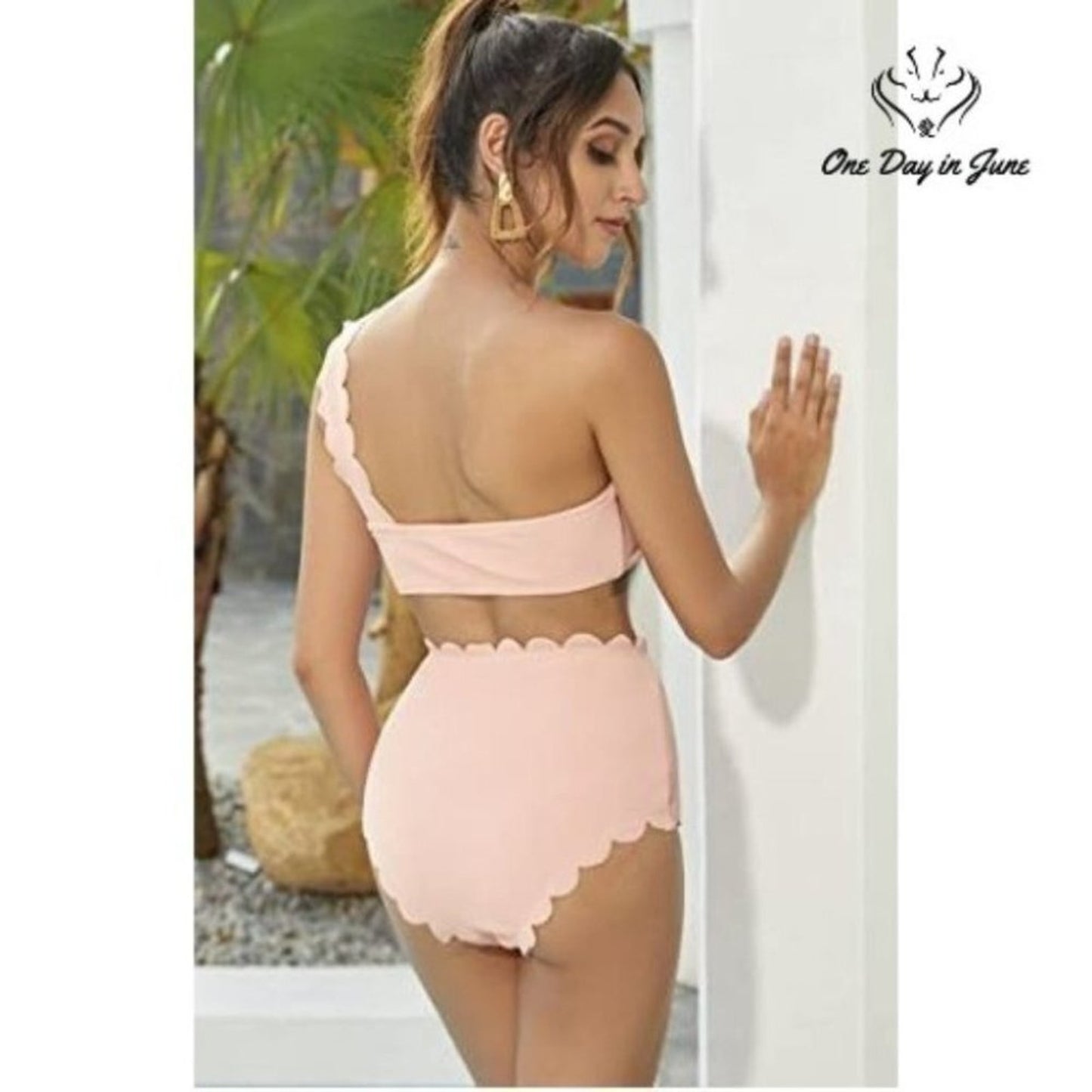 Mollybell Scalloped One Shoulder Bikini Swimsuit Size M