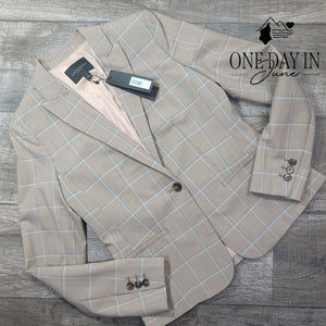 Banana Republic Classic Fit Wool Blazer Beige Blue Windowpane Plaid NWT Size 2