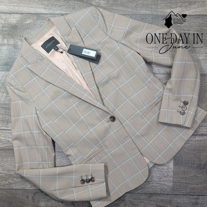 Banana Republic Classic Fit Wool Blazer Beige Blue Windowpane Plaid NWT Size 2