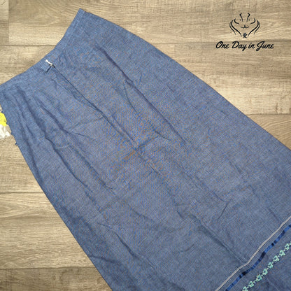 Orvis Bridgehampton Trimmed Linen Maxi Skirt Indigo Blue NWT Size 6
