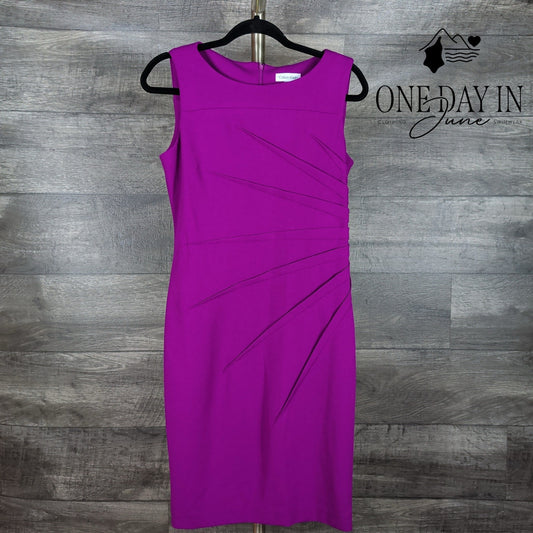 Calvin Klein Sunburst Ruched Sheath Dress Boysenberry Pink NWT Size 8