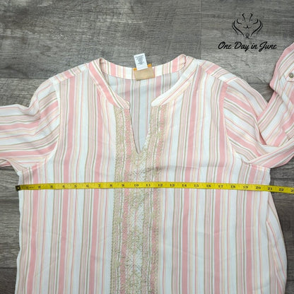 Ruby Rd Make Me Blush Long Sleeve V Neck Top Size M