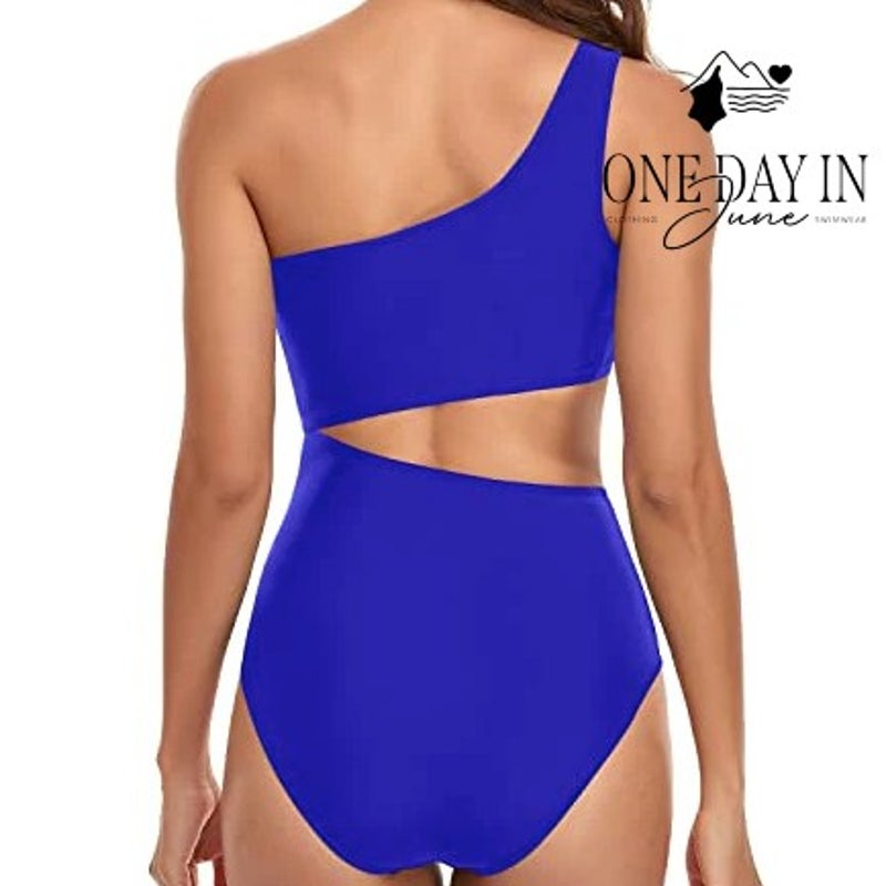 Yonique One Shoulder Cutout One Piece Swimsuit Royal Blue NWT Size M