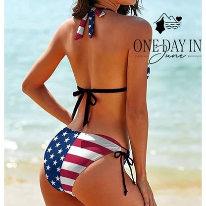 Aleumdr Halter Tie Side Bikini Swimsuit Size M