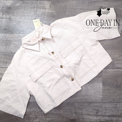 GLG Crop Button Front Short Sleeve Top Size M