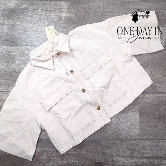 GLG Crop Button Front Short Sleeve Top Size M