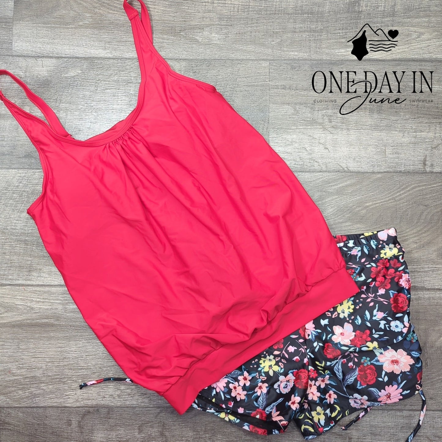 Yonique Boyshort Blouson Tankini Swimsuit Size L