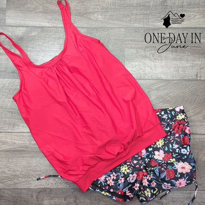 Yonique Boyshort Blouson Tankini Swimsuit Size L
