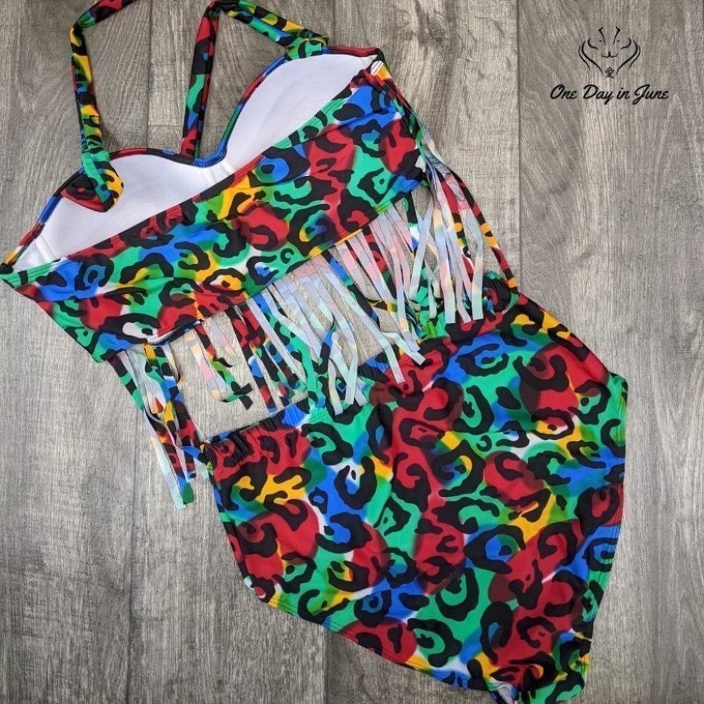 Amzbrly High Waist Cupped Tassel Strapless Bikini Swimsuit Size 3XL