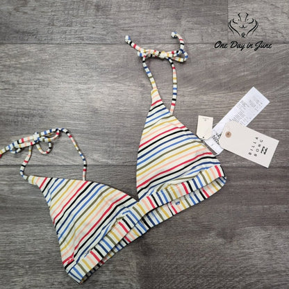 Billabong Gimme Sun Tall Triangle Bikini Top Rainbow Stripe NWT $55.95 Size S