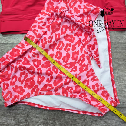 Dokotoo Red Crop Top High Waist Pink Leopard Bikini Swimsuit NWT Size XL
