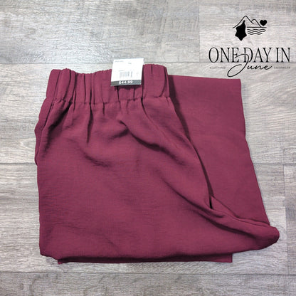 Nine West High Rise Pull On Wide Leg Pants Burgundy NWT Size XL