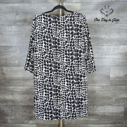 Tahari Arthur S Levine Long Sleeve Mini Dress Black White Print Size 6
