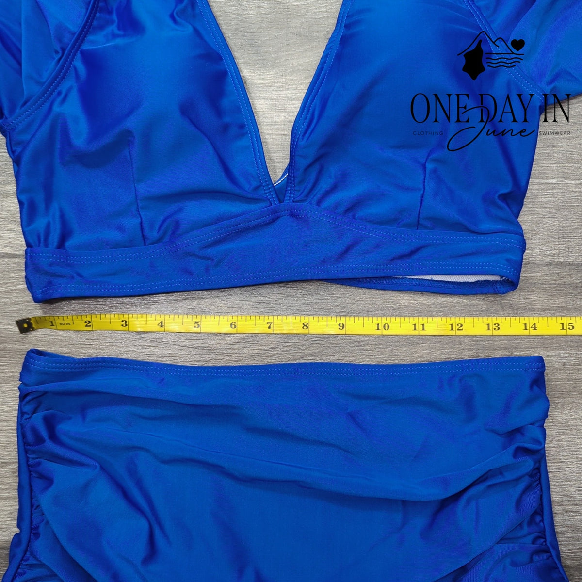 Sporlike Ruffle Shoulder High Waist Bikini Swimsuit Royal Blue NWT Size L