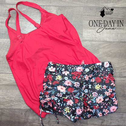 Yonique Boyshort Blouson Tankini Swimsuit Size L