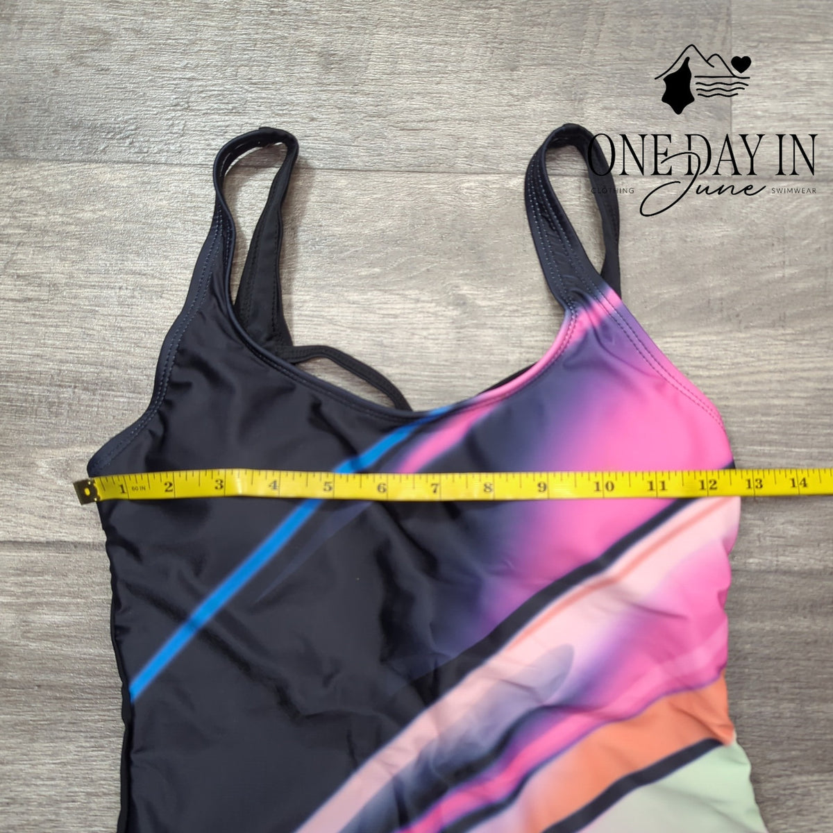 CharmLeaks Crossback One Piece Swimsuit Black Pink Abstract Stripe Size S