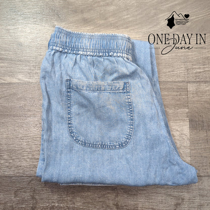 Splendid Drawstring Denim Pants Light Wash Lyocell NWT Size S