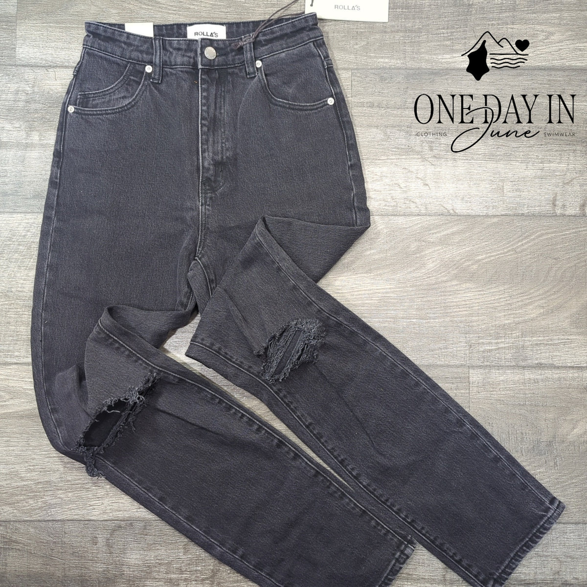 Rolla's Erin Dusters High Rise Slim Distressed Jeans Black NWT Size 2 (26)