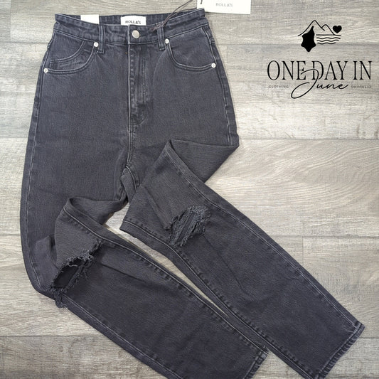 Rolla's Erin Dusters High Rise Slim Distressed Jeans Black NWT Size 2 (26)