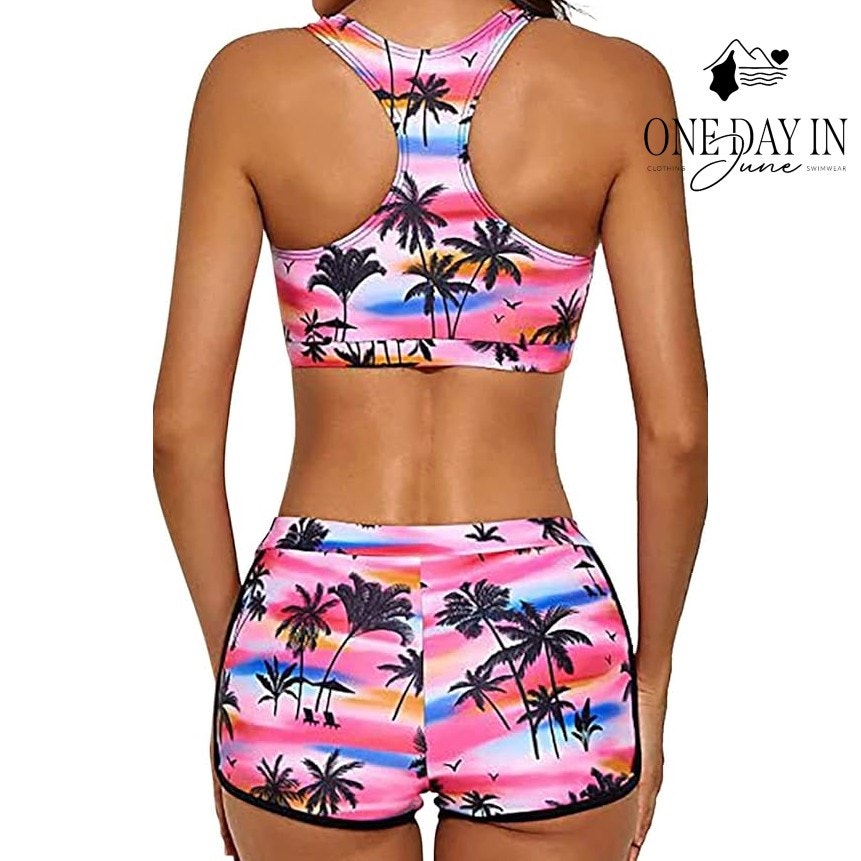 Yonique Plus Size Crop Top Boy Short 3 Piece Bikini Swimsuit Size 18W
