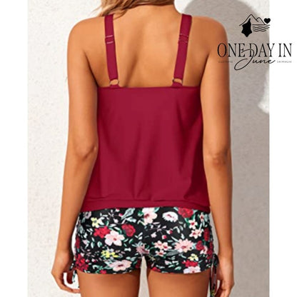 Yonique Boyshort Blouson Tankini Swimsuit Size L